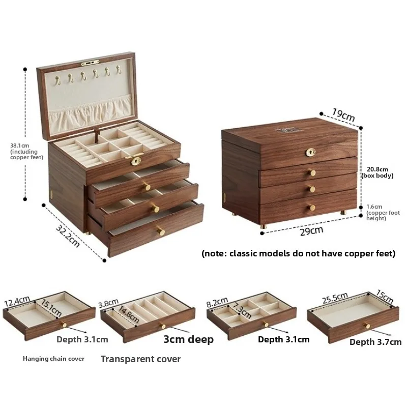 Szkatułka na biżuterię z lustrem i trzema szufladami - ujęcie produktu