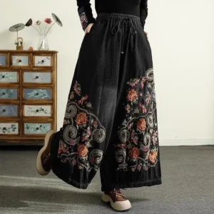 Jeansy damskie baggy z wysokim stanem, z elastycznego denimu, z haftem