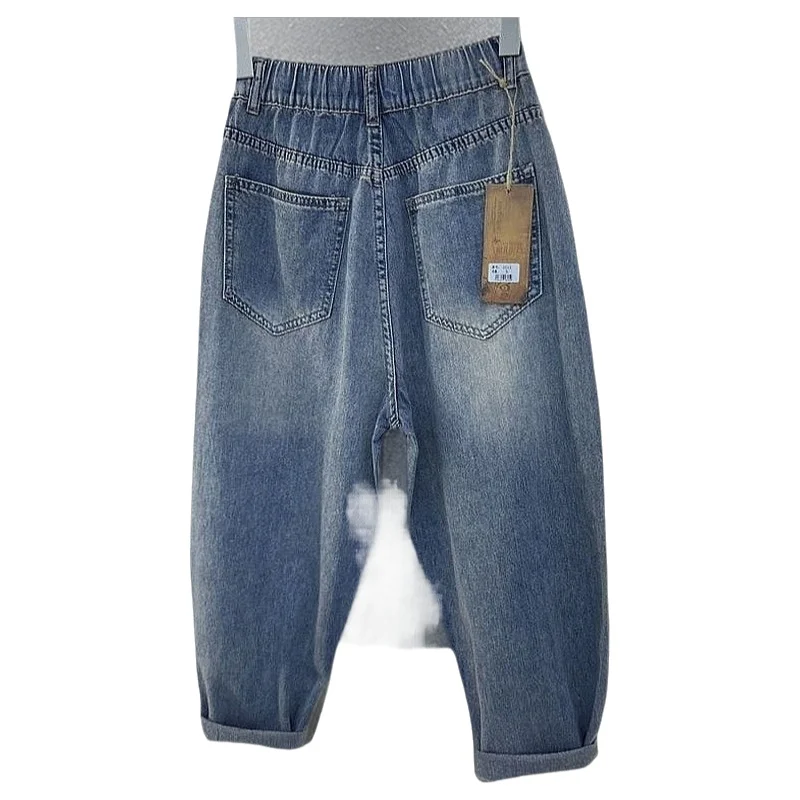 Jeansy damskie baggy z wysokim stanem, z ozdobnymi dżetami, w stylu retro