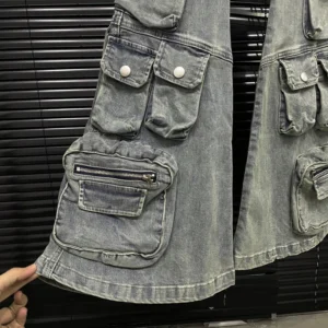 Jeansy damskie cargo z wysokim stanem