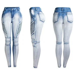 Jeansy damskie slim fit ze średnim stanem, z elastycznego denimu