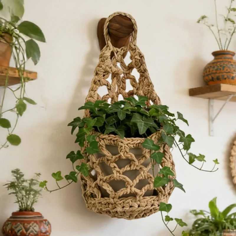 Makrama wiszący kosz na doniczkę bawełniana, boho