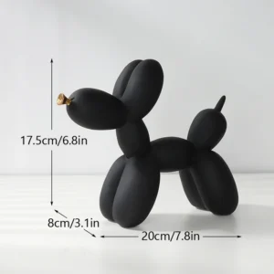 Figurka czarnego psa balonowego, dekoracja ze złotymi detalami - ujęcie produktu
