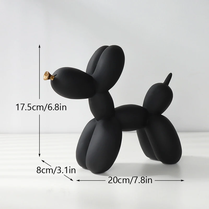 Figurka czarnego psa balonowego, dekoracja ze złotymi detalami - ujęcie produktu