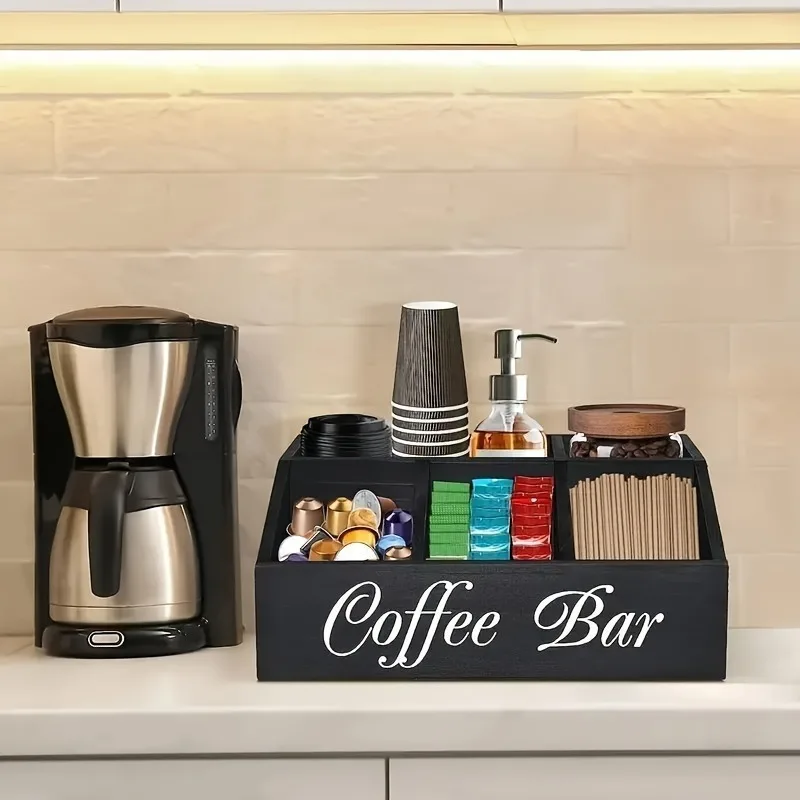 Organizer na kawę z przegródkami i napisem Coffee Bar - ujęcie produktu