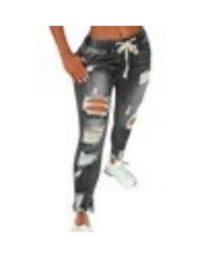 Jeansy damskie slim fit plus size, z elastycznego denimu, z przetarciami