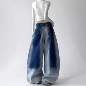 Niebieskie jeansy damskie baggy, w stylu Y2K