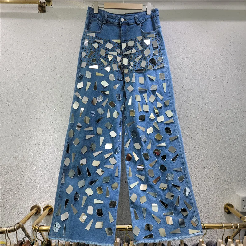 Jeansy damskie wide leg z wysokim stanem, z elastycznego denimu