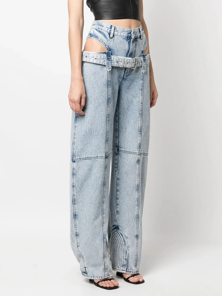 Jeansy damskie baggy z wysokim stanem, patchworkowe, w stylu streetwear