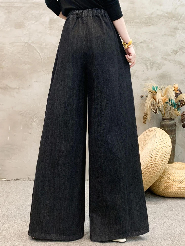 Jeansy damskie baggy z haftem, z kwiatowym wzorem, w stylu retro