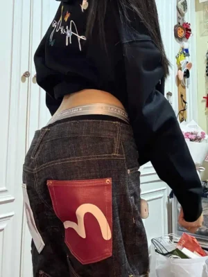 Jeansy damskie cargo, w stylu Y2K