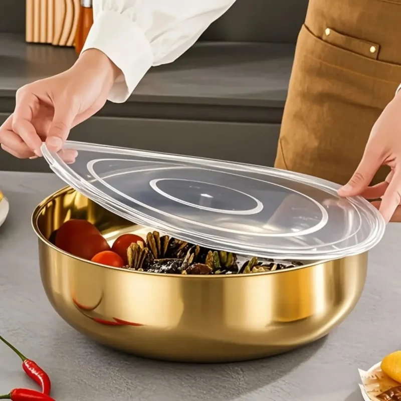Miska kuchenna ze stali nierdzewnej, z pokrywką