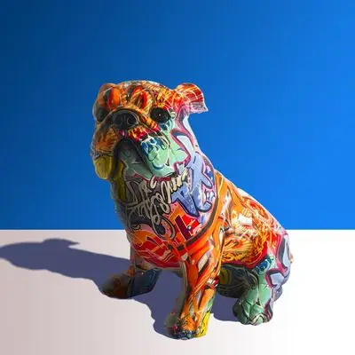 Figurka kolorowego psa w słuchawkach, dekoracja w stylu pop art - ujęcie produktu