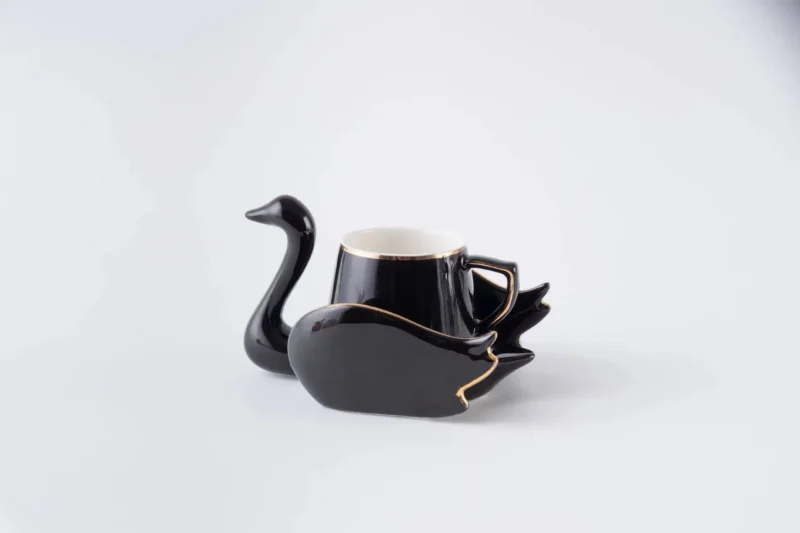 Filiżanka do kawy i herbaty ceramiczna, ze spodkiem, z motywem łabędzia