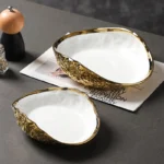 Talerz w kształcie muszli ceramiczny, pozłacany