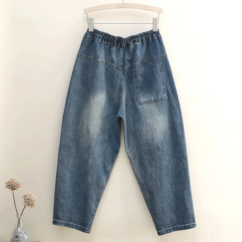 Jeansy damskie baggy z haftem, z kwiatowym wzorem, w stylu grunge