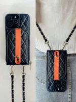 Etui do iPhone z kontrastowym paskiem i wzorem kratki - ujęcie produktu