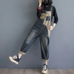 Jeansy damskie baggy patchworkowe, w stylu retro