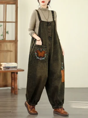 Jeansy damskie baggy plus size, z haftem, w stylu retro