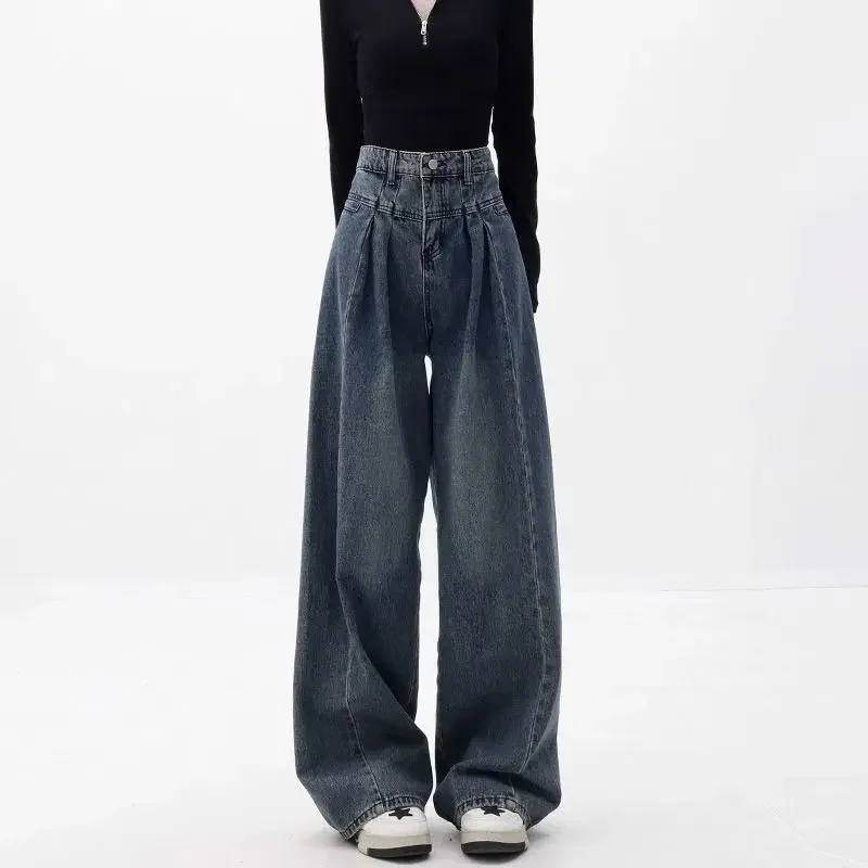 Jeansy damskie baggy z wysokim stanem, w stylu Y2K