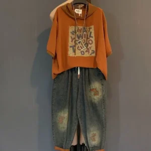 Jeansy damskie plus size, z nadrukiem, w stylu retro