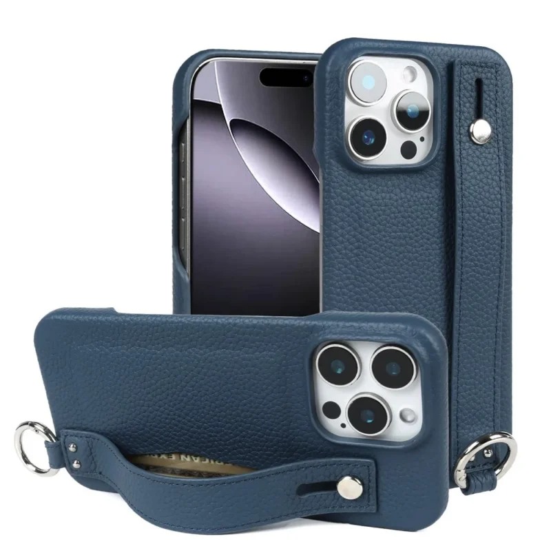 Etui na telefon z paskiem, z uchwytem, skórzane, do iPhone