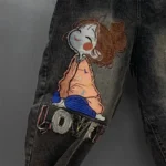 Jeansy damskie baggy z elastycznego denimu, z haftem, w stylu retro
