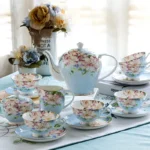 Zestaw do parzenia herbaty porcelanowy, z czajnikiem, z filiżankami
