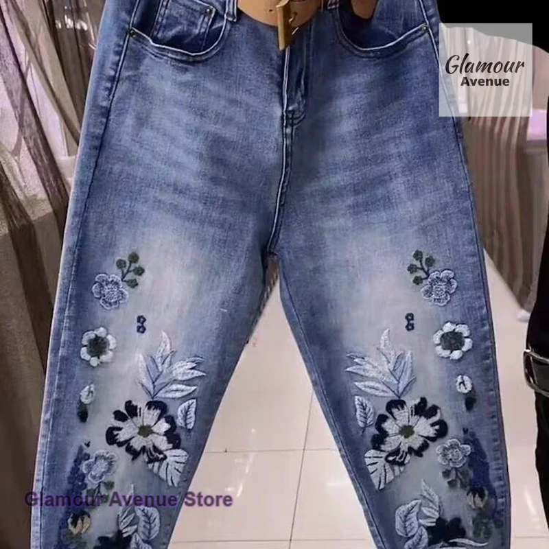 Jeansy damskie baggy z wysokim stanem, plus size, w stylu retro