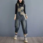 Jeansy damskie baggy patchworkowe, w stylu retro