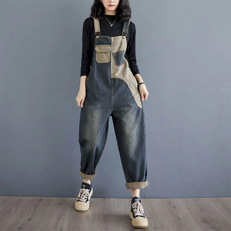 Jeansy damskie baggy patchworkowe, w stylu retro