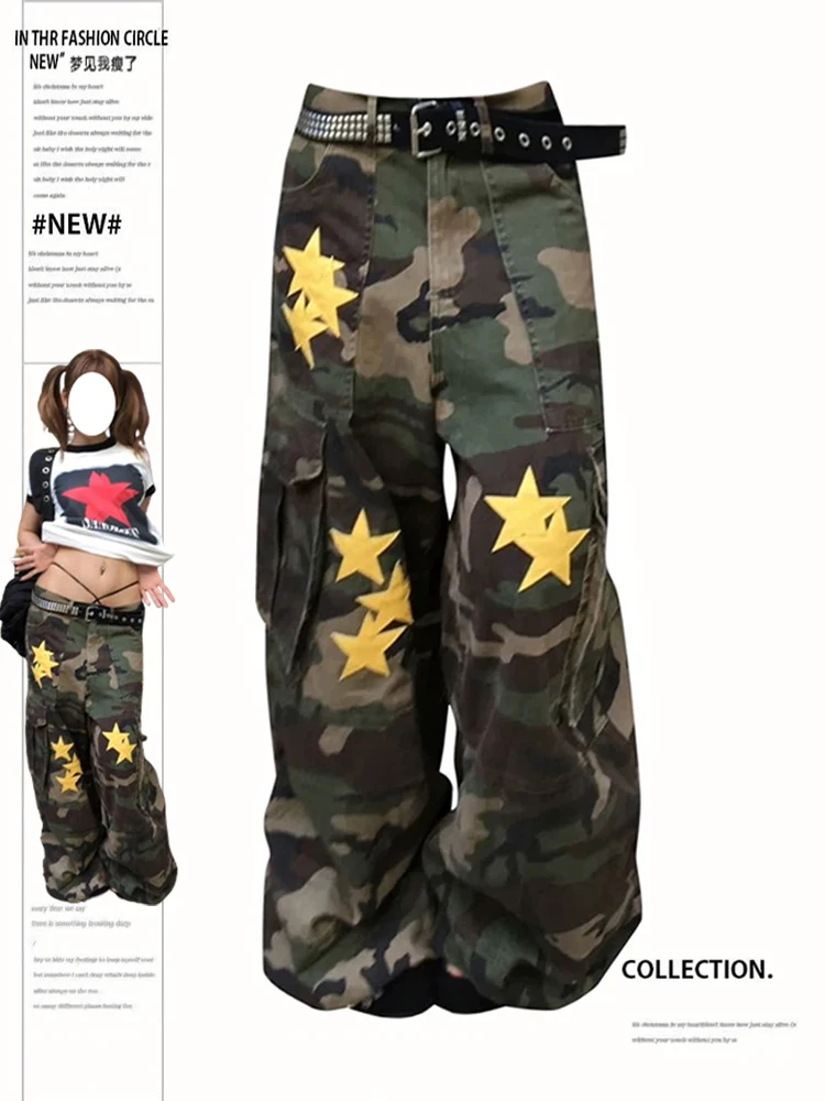 Jeansy damskie baggy w gwiazdy z paskiem - ujęcie produktu