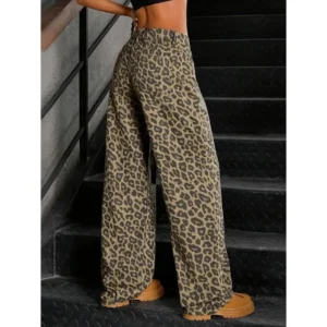 Jeansy damskie baggy z wysokim stanem, w panterkę, w stylu retro