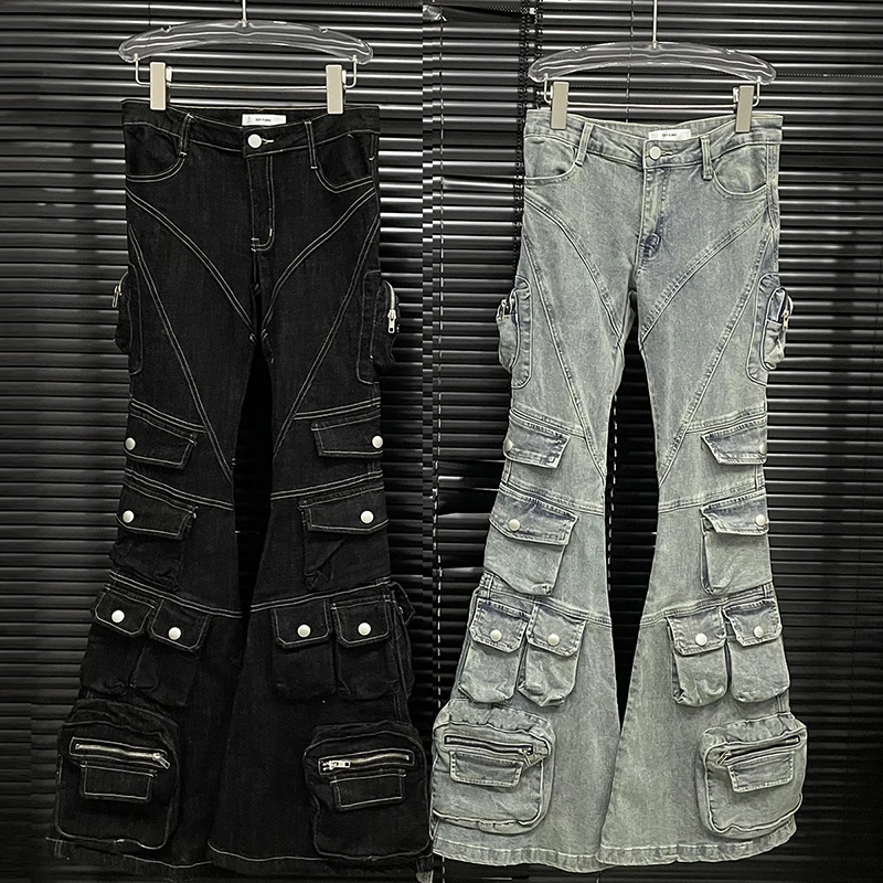 Jeansy damskie cargo z wysokim stanem