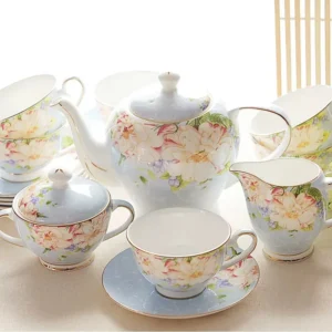 Zestaw do parzenia herbaty porcelanowy, z czajnikiem, z filiżankami