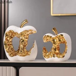 Statuetka jabłko dekoracyjne ceramiczna, złota