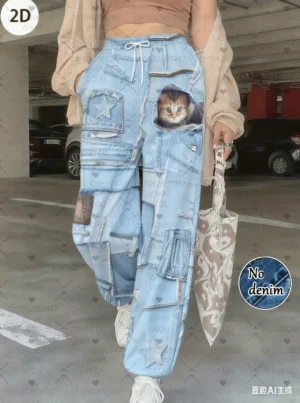 Długie jeansy damskie, w stylu retro