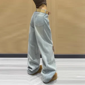 Jeansy damskie baggy z haftem, w stylu Y2K