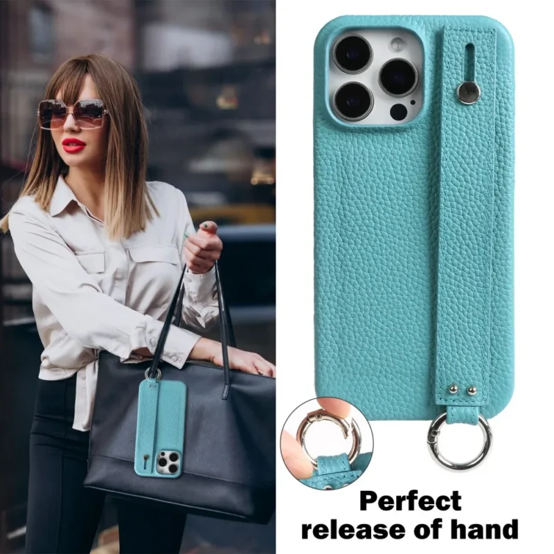 Etui na telefon z paskiem, z uchwytem, skórzane, do iPhone