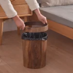 Kosz na śmieci w stylu drewna, okrągły, w stylu retro