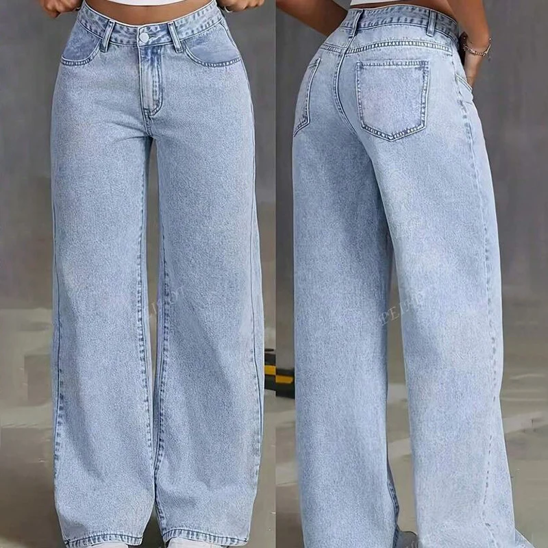Różowe jeansy damskie wide leg z wysokim stanem, w stylu retro