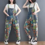 Jeansy damskie baggy z kieszeniami, z nadrukiem, w stylu retro
