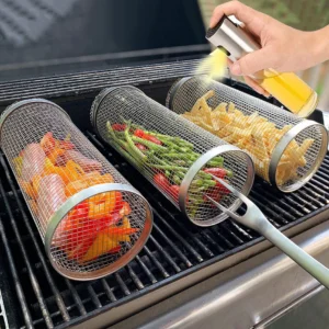 Okrągły kosz do grillowania z siatkowym korpusem - ujęcie produktu