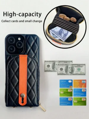 Etui do iPhone z kontrastowym paskiem i wzorem kratki - ujęcie produktu