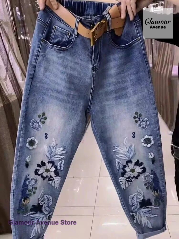 Jeansy damskie baggy z wysokim stanem, plus size, w stylu retro