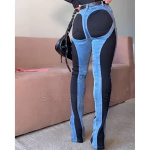 Jeansy damskie slim fit z rozcięciami z przodu nogawek - ujęcie produktu