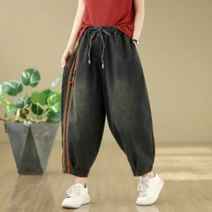 Jeansy damskie baggy patchworkowe, w stylu grunge