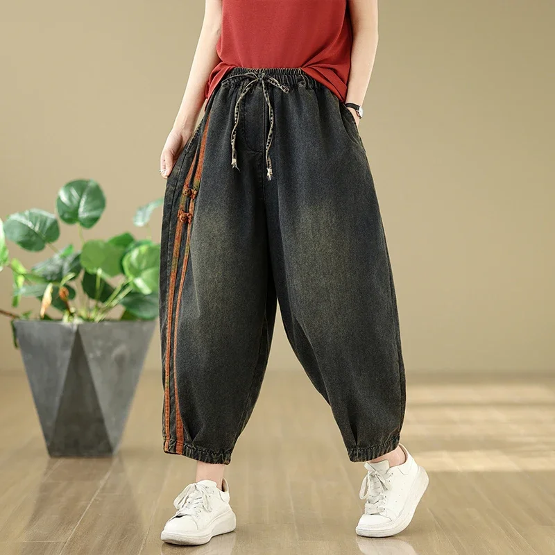 Jeansy damskie baggy patchworkowe, w stylu grunge