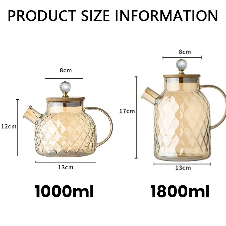 Szklany czajnik do herbaty z bambusową pokrywką, z filtrem, 1,8 l