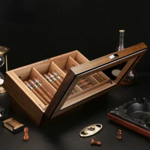 Humidor na cygara z drewna cedrowego, z oknem